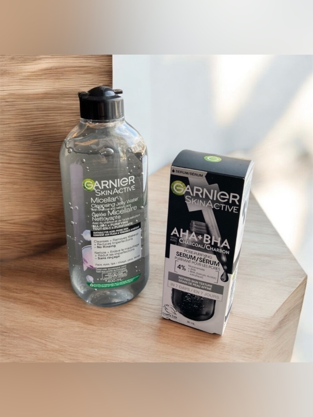 NEW Garnier SkinActive Charcoal Serum & Micellar Cleansing Jelly Water Duo Clean